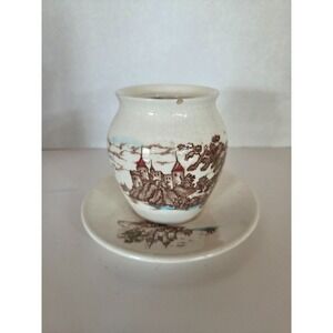 Vintage ROYAL VISTA Jam Jelly Bowl No Lid Plate Castle Scene Brown White Kitchen